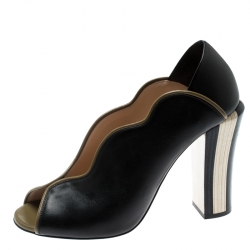 Pre Owned Fendi Black Leather Scallop Lined Peep Toe Pumps Size 40