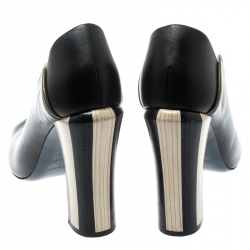 Pre Owned Fendi Black Leather Scallop Lined Peep Toe Pumps Size 40