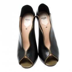 Pre Owned Fendi Black Leather Scallop Lined Peep Toe Pumps Size 40