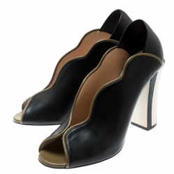 Pre Owned Fendi Black Leather Scallop Lined Peep Toe Pumps Size 40