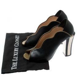 Pre Owned Fendi Black Leather Scallop Lined Peep Toe Pumps Size 40