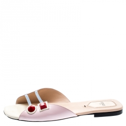 Pre Owned Fendi Light Pink Leather Open Toe Flat Slides Size 38