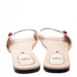 Pre Owned Fendi Light Pink Leather Open Toe Flat Slides Size 38