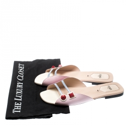 Pre Owned Fendi Light Pink Leather Open Toe Flat Slides Size 38