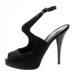 Pre Owned Fendi Black Suede Slingback Peep Toe Platform Sandals Size 39