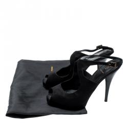 Pre Owned Fendi Black Suede Slingback Peep Toe Platform Sandals Size 39