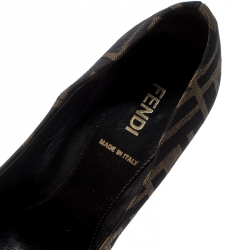 Pre Owned Fendi Brown Zucca Canvas Fendista Platform Pumps Size 35