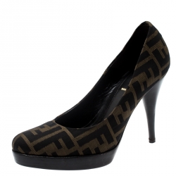 Pre Owned Fendi Brown Zucca Canvas Fendista Platform Pumps Size 35