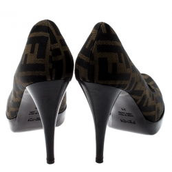 Pre Owned Fendi Brown Zucca Canvas Fendista Platform Pumps Size 35
