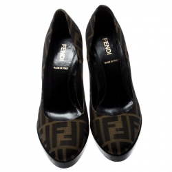 Pre Owned Fendi Brown Zucca Canvas Fendista Platform Pumps Size 35