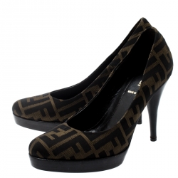 Pre Owned Fendi Brown Zucca Canvas Fendista Platform Pumps Size 35