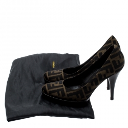 Pre Owned Fendi Brown Zucca Canvas Fendista Platform Pumps Size 35