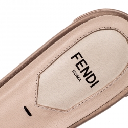 Fendi Beige Satin Logo Embroidered Block Heel Slides Size 39