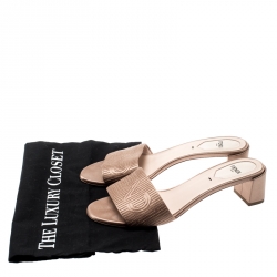 Fendi Beige Satin Logo Embroidered Block Heel Slides Size 39