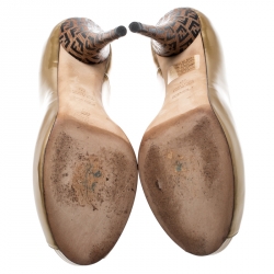 Pre Owned Fendi Gold Patent Leather Zucchino Heel Peep Toe Platform Pumps Size 40