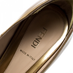 Pre Owned Fendi Gold Patent Leather Zucchino Heel Peep Toe Platform Pumps Size 40