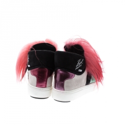 Pre Owned Fendi Multicolor Suede And Fox Fur Karlito High Top Sneakers Size 39