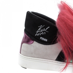 Pre Owned Fendi Multicolor Suede And Fox Fur Karlito High Top Sneakers Size 39