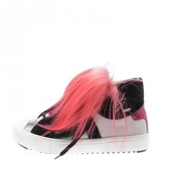 Pre Owned Fendi Multicolor Suede And Fox Fur Karlito High Top Sneakers Size 39