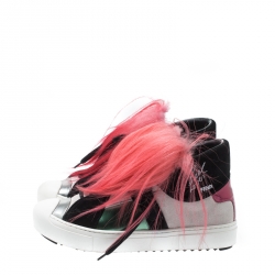 Pre Owned Fendi Multicolor Suede And Fox Fur Karlito High Top Sneakers Size 39