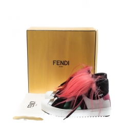 Pre Owned Fendi Multicolor Suede And Fox Fur Karlito High Top Sneakers Size 39