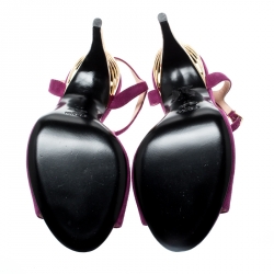 Pre Owned Fendi Purple Suede Encaged Heel T-strap Sandals Size 37
