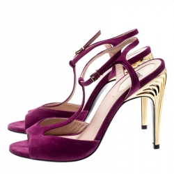 Pre Owned Fendi Purple Suede Encaged Heel T-strap Sandals Size 37
