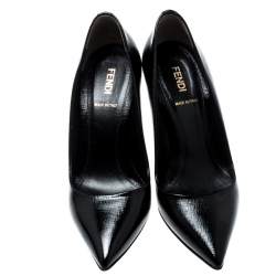 Pre Owned Fendi Black Textured Leather Pointed Toe Pumps Size 36
