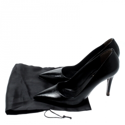 Pre Owned Fendi Black Textured Leather Pointed Toe Pumps Size 36