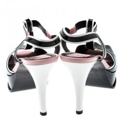 Pre Owned Fendi Tricolor Patent Leather T Strap Peep Toe Platform Sandals Size 38