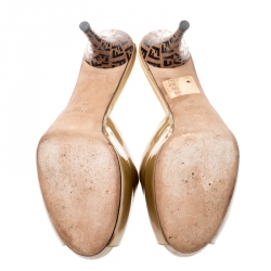 مملوكة مسبقًا Fendi Metallic Gold Patent Leather Peep Toe Sandals Size 39