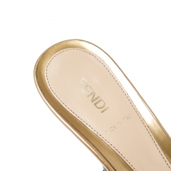 مملوكة مسبقًا Fendi Metallic Gold Patent Leather Peep Toe Sandals Size 39
