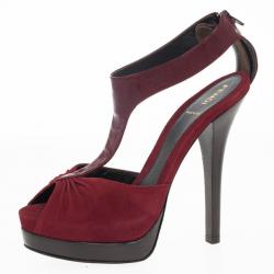 Pre Owned Fendi Red ‘Lisa’ T-Strap Platform Sandals Size 37.5