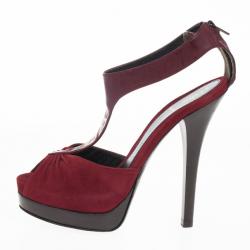 Pre Owned Fendi Red ‘Lisa’ T-Strap Platform Sandals Size 37.5