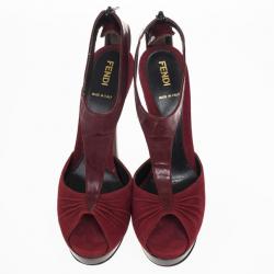 Pre Owned Fendi Red ‘Lisa’ T-Strap Platform Sandals Size 37.5