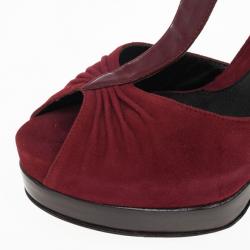 Pre Owned Fendi Red ‘Lisa’ T-Strap Platform Sandals Size 37.5