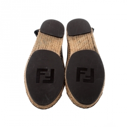 Pre Owned Fendi Brown Peqiun Striped Canvas and Blue Leather Cap Toe Espadrilles Size 40