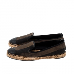 Pre Owned Fendi Brown Peqiun Striped Canvas and Blue Leather Cap Toe Espadrilles Size 40