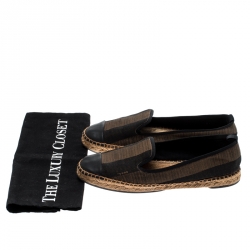Pre Owned Fendi Brown Peqiun Striped Canvas and Blue Leather Cap Toe Espadrilles Size 40