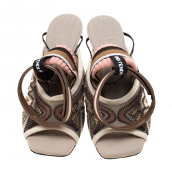 Pre Owned Fendi Multicolor Rubber And Technical Fabric Ankle Strap Sandals Size 36