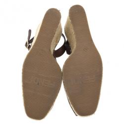Pre Owned Fendi Tobacco Zucca Peep Toe Slingback Espadrilles Wedges Size 39