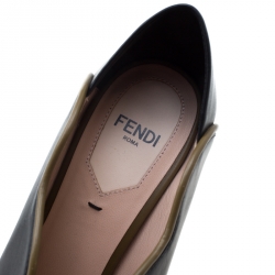 Pre Owned Fendi Black Leather Scallop Trim Open Toe Pumps Size 37.5