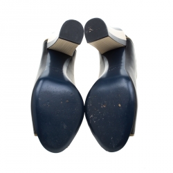 Pre Owned Fendi Black Leather Scallop Trim Open Toe Pumps Size 37.5