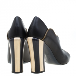 Pre Owned Fendi Black Leather Scallop Trim Open Toe Pumps Size 37.5