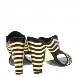 Fendi Metallic Gold/Black Leather Hypnosis Sandals Size 38