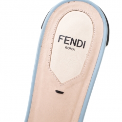 Pre Owned Fendi Powder Blue/Black Leather Flowerland Embellished Block Heel Slides Size 38