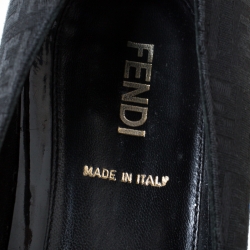 Pre Owned Fendi Black Canvas Wedge Heel Cap Toe Pumps Size 39.5