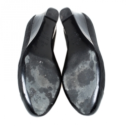 Pre Owned Fendi Black Canvas Wedge Heel Cap Toe Pumps Size 39.5