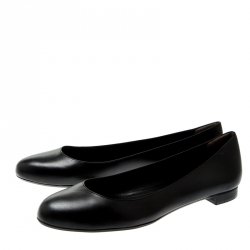 Pre Owned Fendi Black Leather Ballet Flats Size 39