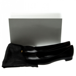 Pre Owned Fendi Black Leather Ballet Flats Size 39